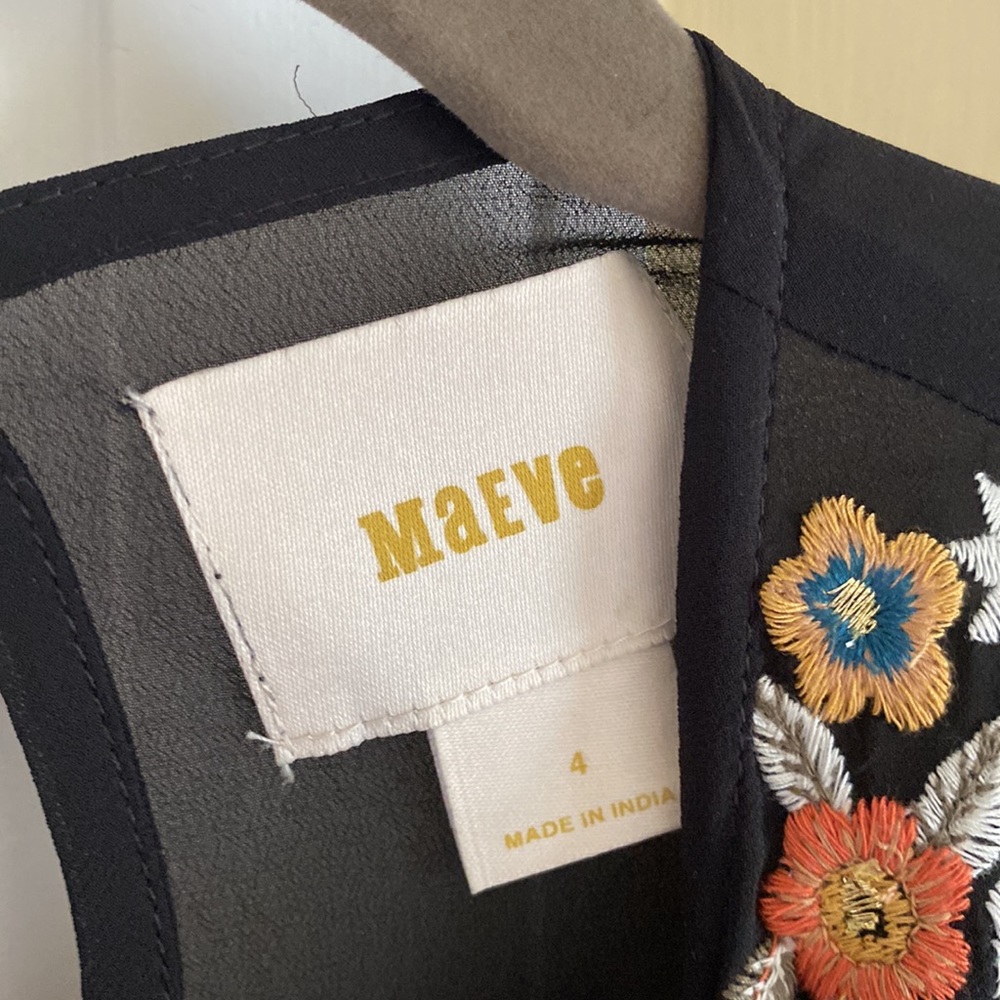 Anthropologie Black Floral Embroidered Midi Dress - Picture 5 of 7